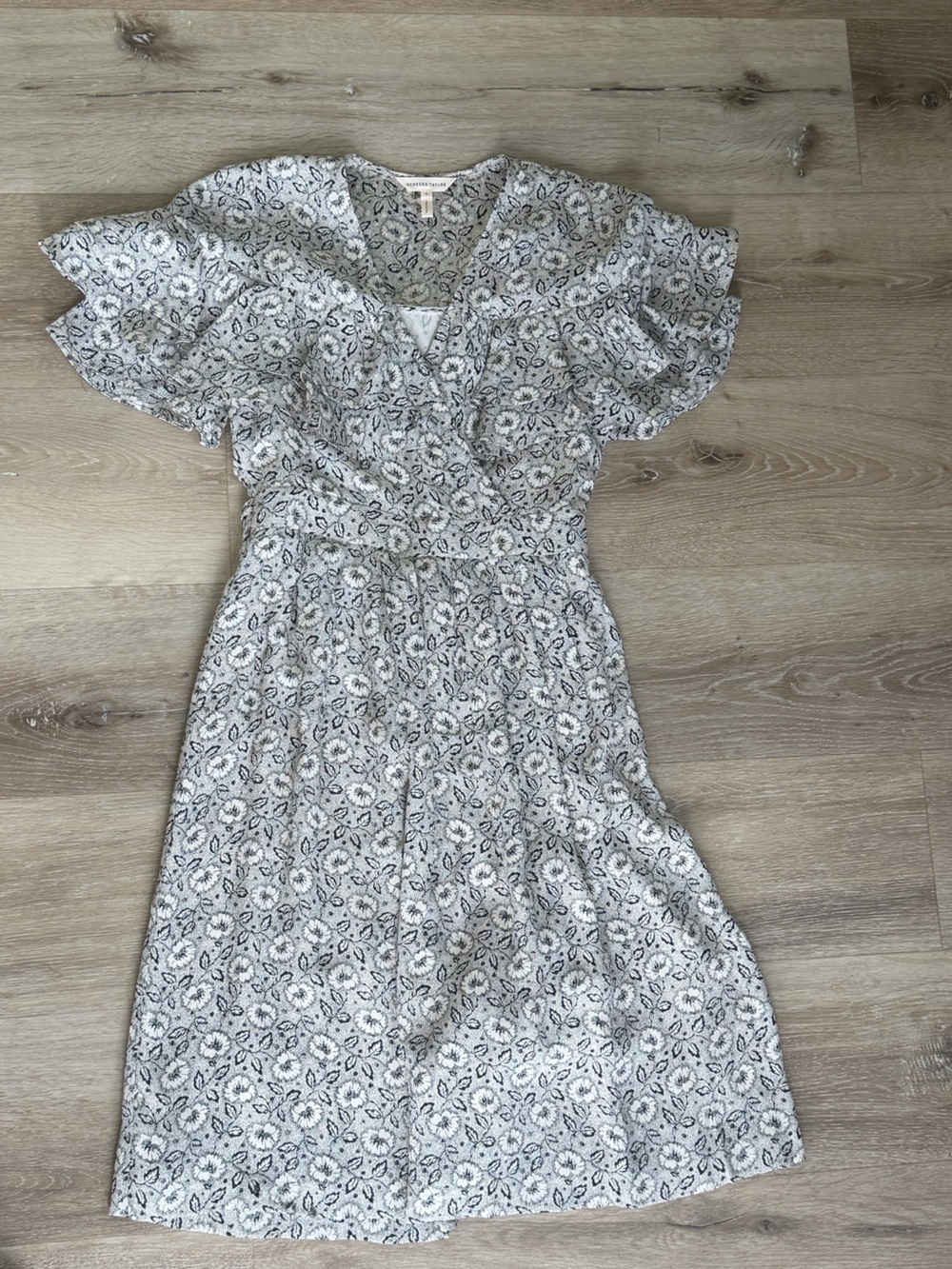 Rebecca Taylor SILK Floral Ruffle Midi Dress